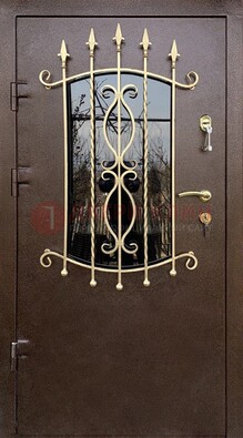 Стальная дверь Порошок со стеклом и ковкой для дома ДСК-280 в Санкт-Петербурге