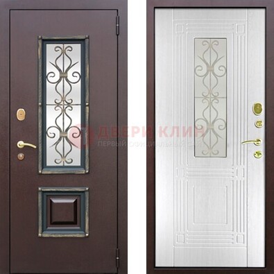 Оригинальная стальная дверь со стеклом и ковкой ДСК-48 в Куровском