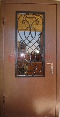 Металлическая дверь со стеклом и ковкой ДСК-51 на дачу в Смоленске