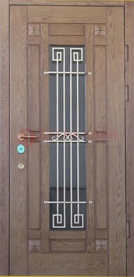 Стандартная железная дверь со стеклом темным и ковкой ДСК-5 в Твери