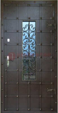 Стальная дверь со стеклом и ковкой ДСК-84 с утеплением в Смоленске