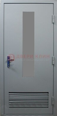 Серая металлическая техническая дверь с декоративной вставкой ДТ-14 в Смоленске