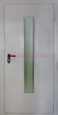 Белая металлическая техническая дверь со стеклянной вставкой ДТ-2 в Смоленске