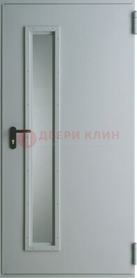 Белая железная противопожарная дверь со вставкой из стекла ДТ-9 в Смоленске