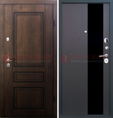 Входная дверь Итальянский орех с МДФ с черным стеклом ДМ-1199 в Мурманске