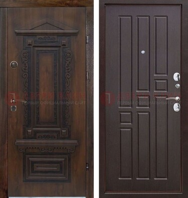 Железная коричневая уличная дверь с виноритом и МДФ Шоколад ДВТ-124 в Смоленске