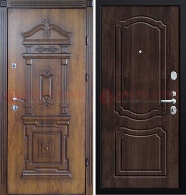 Темная железная филенчатая дверь с виноритом Тисненый орех внутри ДВТ-132 в Смоленске