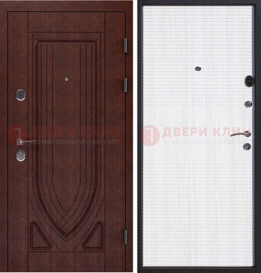Уличная темная филенчатая дверь с виноритом и МДФ Белый ясень ДВТ-141 в Смоленске