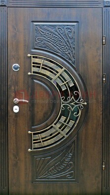 Металлическая филенчатая дверь с виноритом и стеклом ДВТ-144 в Самаре