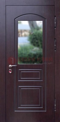 Темная железная дверь с виноритом и стеклом ДВТ-162 в Гатчине