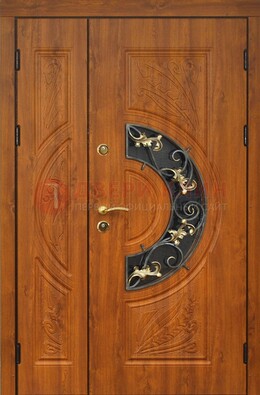 Входная дверь цвета золотой дуб с виноритом и ковкой ДВТ-176 в Смоленске