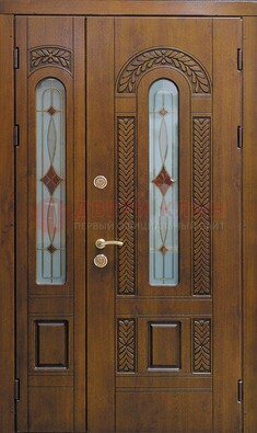 Темная стальная дверь с виноритом и стеклом ДВТ-179 в Смоленске
