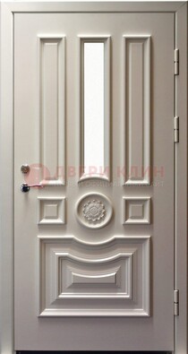 Белая уличная дверь с виноритом и стеклом ДВТ-201 в Смоленске