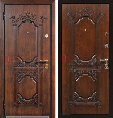 Коричневая железная дверь с виноритом и узором ДВТ-211 в Смоленске