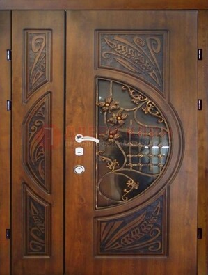 Металлическая дверь с виноритом и резной панелью внутри ДВТ-70 в Смоленске