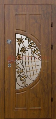 Стальная филенчатая дверь с виноритом ковкой и стеклом ДВТ-84 в Смоленске