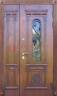 Железная коричневая филенчатая дверь с виноритом и МДФ ДВТ-85 в Смоленске