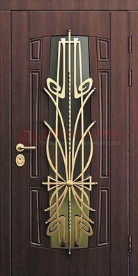 Железная темная дверь с виноритом и МДФ со стеклом ДВТ-86 в Смоленске