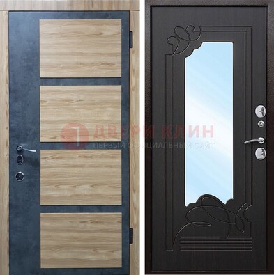 Светлая металлическая дверь c фрезерованной МДФ с зеркалом ДЗ-103 в Смоленске