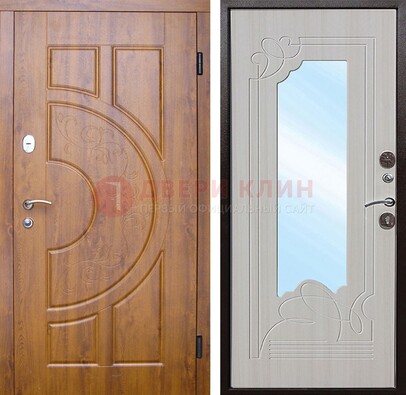 Коричневая металлическая дверь c МДФ с узором и зеркалом ДЗ-105 в Саратове