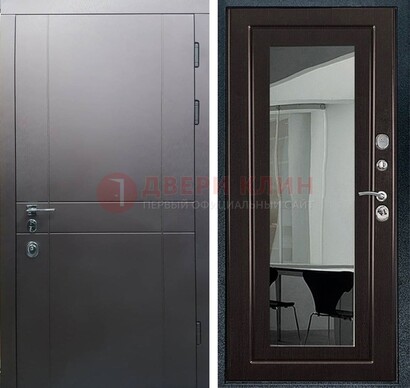Входная дверь с порошковым напылением Темное серебро c МДФ Венге с зеркалом ДЗ-108 в Курске