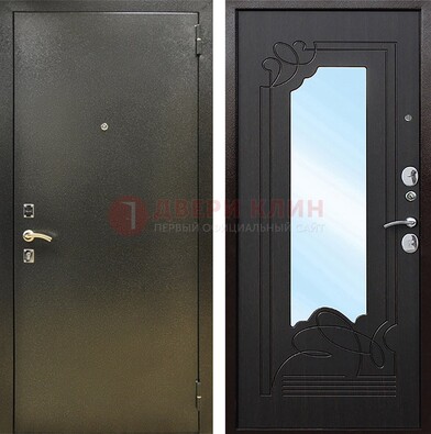 Железная темная дверь c порошковым напылением и МДФ с узором и зеркалом ДЗ-111 в Смоленске