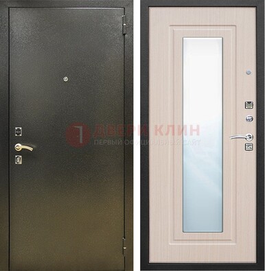 Входная темная дверь c порошковым покрытием и МДФ Белый дуб и зеркалом ДЗ-112 в Смоленске