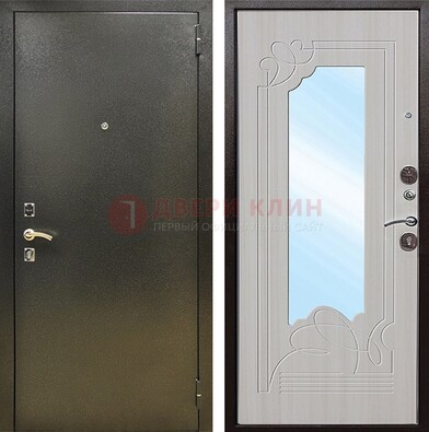 Входная темно-серая дверь c порошковым покрытием и МДФ с резьбой и зеркалом ДЗ-113 в Смоленске