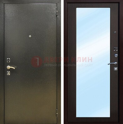 Входная темно-серая дверь c порошковым покрытием и МДФ с зеркалом ДЗ-114 в Смоленске