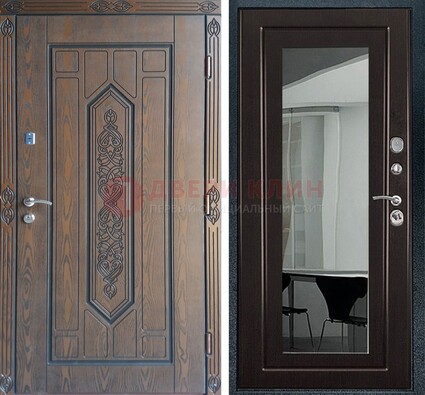 Уличная коричневая дверь c виноритом и МДФ Венге с зеркалом ДЗ-116 в Смоленске