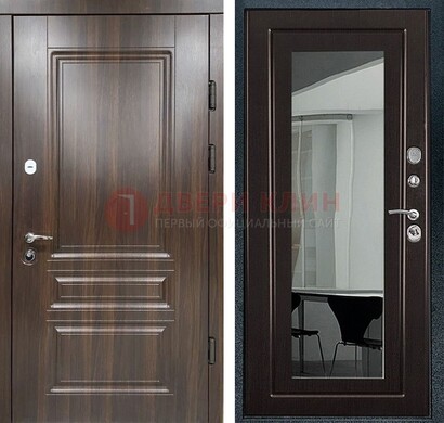 Железная коричневая дверь с МДФ Венге c зеркалом ДЗ-124 в Брянске