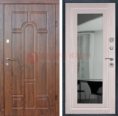 Входная коричневая дверь с МДФ Белый дуб и зеркалом ДЗ-126 в Смоленске