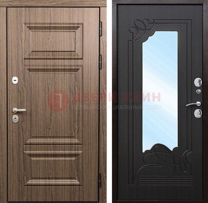 Входная коричневая дверь с зеркалом МДФ Венге ДЗ-127 в Смоленске