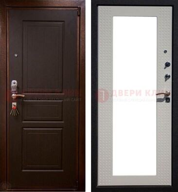 Коричневая железная дверь с панелями МДФ и зеркалом ДЗ-133 в Смоленске
