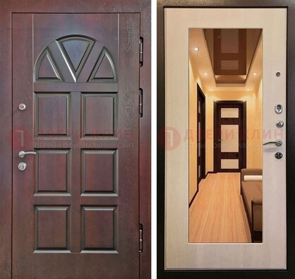 Темная железная дверь с МДФ и зеркалом в квартиру ДЗ-135 в Смоленске