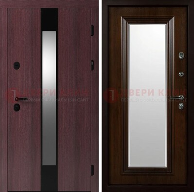 Темная стальная дверь МДФ с обеих сторон с зеркалом ДЗ-143 в Смоленске