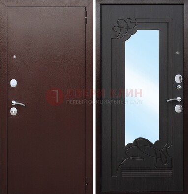 Коричневая стальная дверь с зеркалом ДЗ-18 в Смоленске