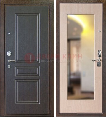 Коричневая стальная дверь с зеркалом МДФ внутри ДЗ-27 в Смоленске