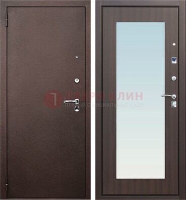 Коричневая входная дверь с зеркалом МДФ внутри ДЗ-40 в Смоленске