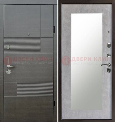 Серая входная дверь с МДФ панелью и зеркалом внутри ДЗ-51 в Смоленске