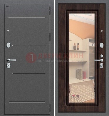 Серая стальная дверь с зеркалом винорит внутри ДЗ-6 в Дмитрове