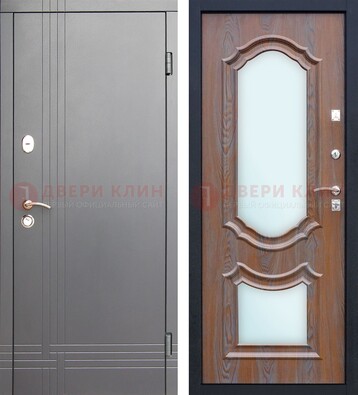 Серая входная дверь со светлой МДФ и зеркалами внутри ДЗ-77 в Смоленске