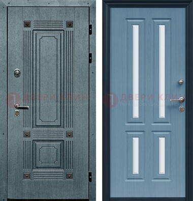 Голубая филенчатая дверь с МДФ и зеркальными вставками внутри ДЗ-80 в Смоленске