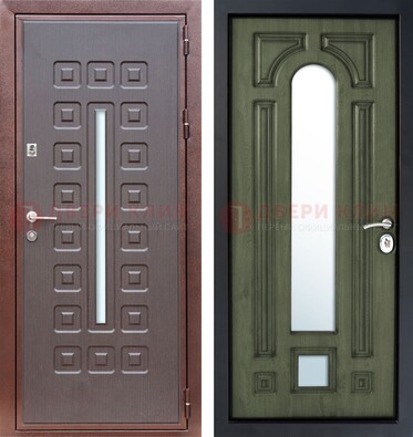 Металлическая дверь МДФ со стеклянной вставкой снаружи и зеркальными внутри ДЗ-84 в Смоленске