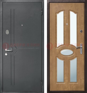 Железная серая дверь с порошковым напылением и МДФ с зеркалом ДЗ-90 в Смоленске