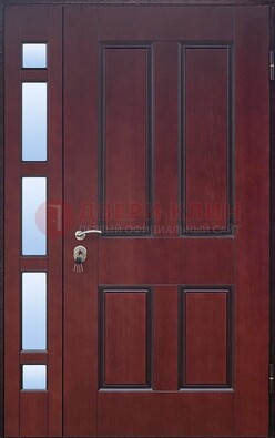 Красная входная полуторная дверь со стеклом ПЛ-10 в Смоленске