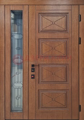 Современная полуторная стальная дверь Винорит со стеклом и ковкой ПЛ-27 в Смоленске